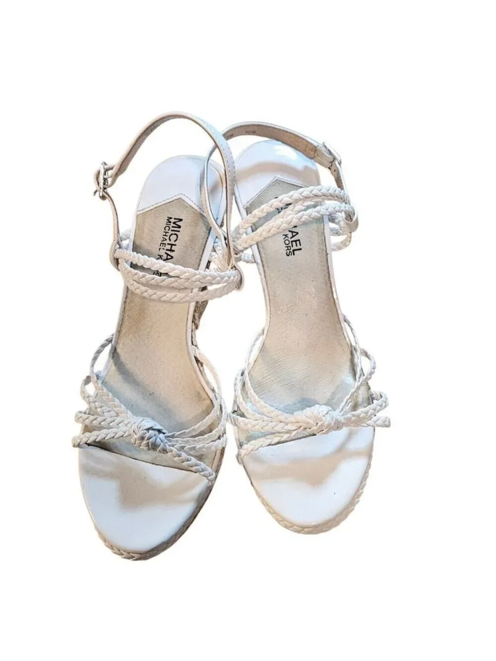 Michael Kors White & Beige Braided Espadrille Wedges Size 9.5